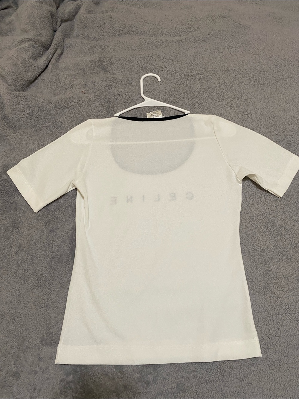 Celine White Scoop Neck Tee with Black Trim and Logo - Picture 2 of 11